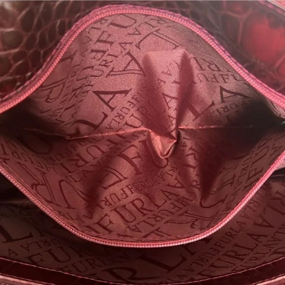 Furla Suede & Croc Embossed Shoulder Bag